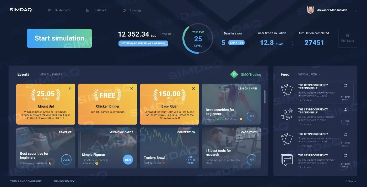 SIMDAQ trading simulator dashboard